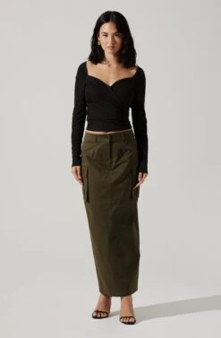 High Rise Cargo Maxi Skirt -Chic Ladies Wear Shop AS9163 OLIVE 4