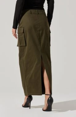 High Rise Cargo Maxi Skirt -Chic Ladies Wear Shop AS9163 OLIVE 5