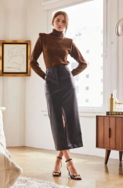 Low Rise Faux Leather Midi Skirt -Chic Ladies Wear Shop ASTR FALL23 ASSETS 1015