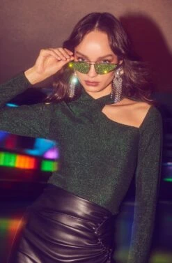 Crane Metallic Cutout Long Sleeve Top -Chic Ladies Wear Shop ASTR HOL22 SKATE 0657