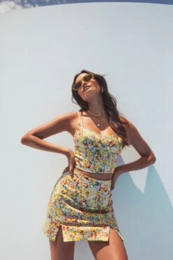 Monet Floral Double Slit Mini Skirt -Chic Ladies Wear Shop ASTR SPR22 PT1 34564