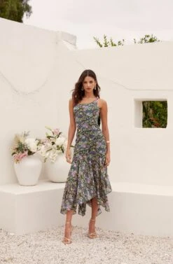 Malvina One Shoulder Floral Midi Dress -Chic Ladies Wear Shop ASTR 060720233452