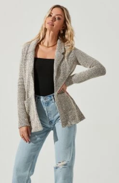 Tweed Oversized Blazer -Chic Ladies Wear Shop AT12897 CREAM BLACK 3