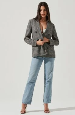 Double Breasted Blazer -Chic Ladies Wear Shop AT13579 BLACK WHITE 1