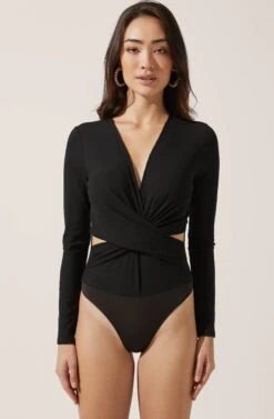 Long Sleeve Side Cutout Bodysuit -Chic Ladies Wear Shop AT15120 BLACK 2