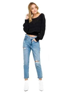 Long Sleeve Smocked Band Blouse -Chic Ladies Wear Shop AT15283 BLACK 2