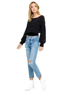 Long Sleeve Smocked Band Blouse -Chic Ladies Wear Shop AT15283 BLACK 3