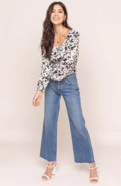 Long Sleeve Square Neck Smocked Top -Chic Ladies Wear Shop AT15425 TAUPE OLIVE MULTI FLORAL 2A