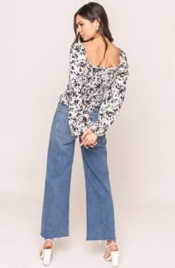 Long Sleeve Square Neck Smocked Top -Chic Ladies Wear Shop AT15425 TAUPE OLIVE MULTI FLORAL 4A