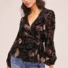 Velvet Burnout Wrap Top -Chic Ladies Wear Shop AT15439B BLACK MAUVE FLORAL 2