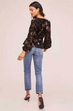 Velvet Burnout Wrap Top -Chic Ladies Wear Shop AT15439B BLACK MAUVE FLORAL 3