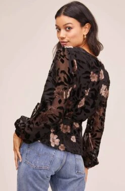 Velvet Burnout Wrap Top -Chic Ladies Wear Shop AT15439B BLACK MAUVE FLORAL 4