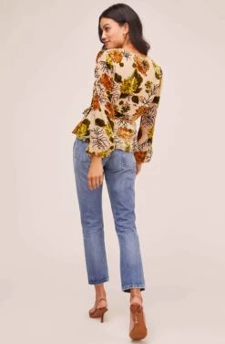 Velvet Burnout Wrap Top -Chic Ladies Wear Shop AT15439B CREAM ORANGE FLORAL 3
