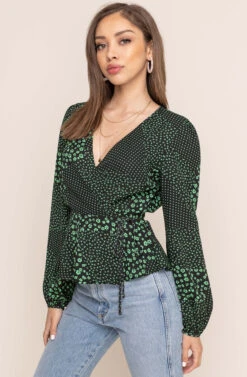 Long Sleeve Wrap Front Tie Top