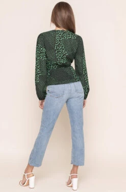 Long Sleeve Wrap Front Tie Top -Chic Ladies Wear Shop AT15439 BLACK GREEN MULTI FLORAL 3A