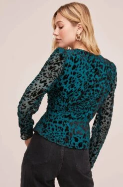 Burnout Leopard Wrap Top -Chic Ladies Wear Shop AT15511B TEAL BLACK LEOPARD 4