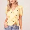 Cinch Sleeve Floral Wrap Top -Chic Ladies Wear Shop AT15532B YELLOW FLORAL 2A