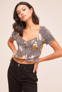 Smocked Floral Short Sleeve Top