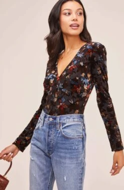 Deep V Floral Burnout Bodysuit