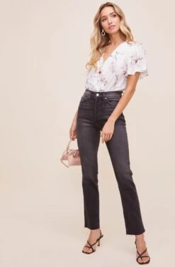 Flutter Sleeve Surplice Floral Top -Chic Ladies Wear Shop AT15688B WHITE PINK SKETCH FLORAL 1