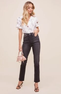 Flutter Sleeve Surplice Floral Top -Chic Ladies Wear Shop AT15688B WHITE PINK SKETCH FLORAL 2