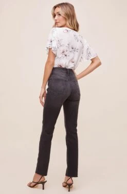 Flutter Sleeve Surplice Floral Top -Chic Ladies Wear Shop AT15688B WHITE PINK SKETCH FLORAL 6