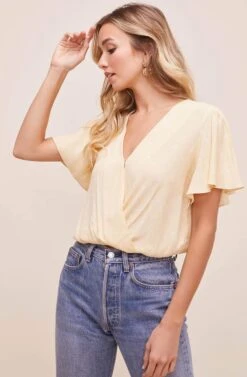 Flutter Sleeve Surplice Floral Top -Chic Ladies Wear Shop AT15688B YELLOW DITSY 4