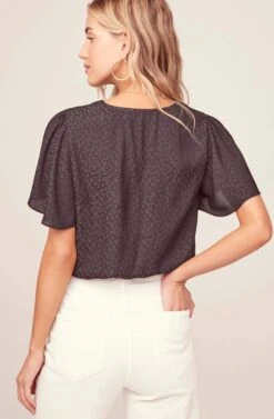 Jacquard Surplice Top -Chic Ladies Wear Shop AT15688 BLACK 5AA