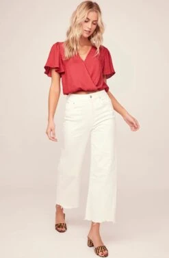 Jacquard Surplice Top -Chic Ladies Wear Shop AT15688 RED 1A