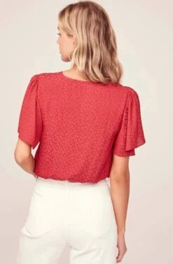 Jacquard Surplice Top -Chic Ladies Wear Shop AT15688 RED 5BA