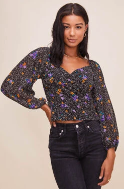 Shirred Long Sleeve Floral Smocked Top