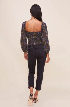 Shirred Long Sleeve Floral Smocked Top -Chic Ladies Wear Shop AT15780 BLACKPURPLEFLORAL 9