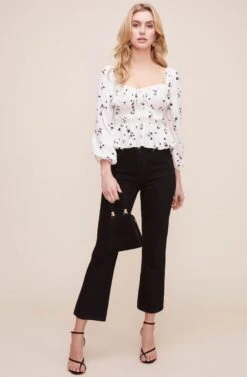 Shirred Long Sleeved Peplum Top -Chic Ladies Wear Shop AT16028 CREAM BLACK DITSY 3