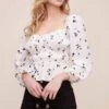 Shirred Long Sleeved Peplum Top -Chic Ladies Wear Shop AT16028 CREAM BLACK DITSY 4