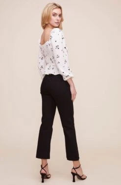 Shirred Long Sleeved Peplum Top -Chic Ladies Wear Shop AT16028 CREAM BLACK DITSY 5