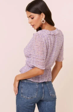 Wrap Front Ruffle Top -Chic Ladies Wear Shop AT16080 003 LAVENDERFLORAL 4