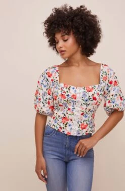Hook & Eye Square Neck Floral Top -Chic Ladies Wear Shop AT16087 RED MULTI FLORAL 2