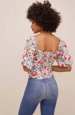 Hook & Eye Square Neck Floral Top -Chic Ladies Wear Shop AT16087 RED MULTI FLORAL 6