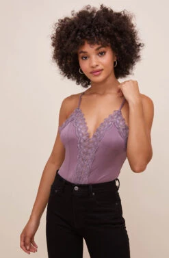 Lace Inset Bodysuit -Chic Ladies Wear Shop AT16124 LAVENDER 3