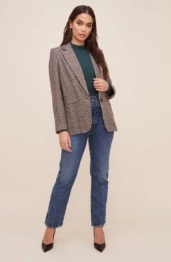 Plaid Blazer -Chic Ladies Wear Shop AT16133 BROWNTEALPLAID 1