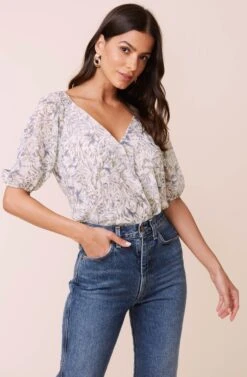 Double V Floral Surplice Bodysuit