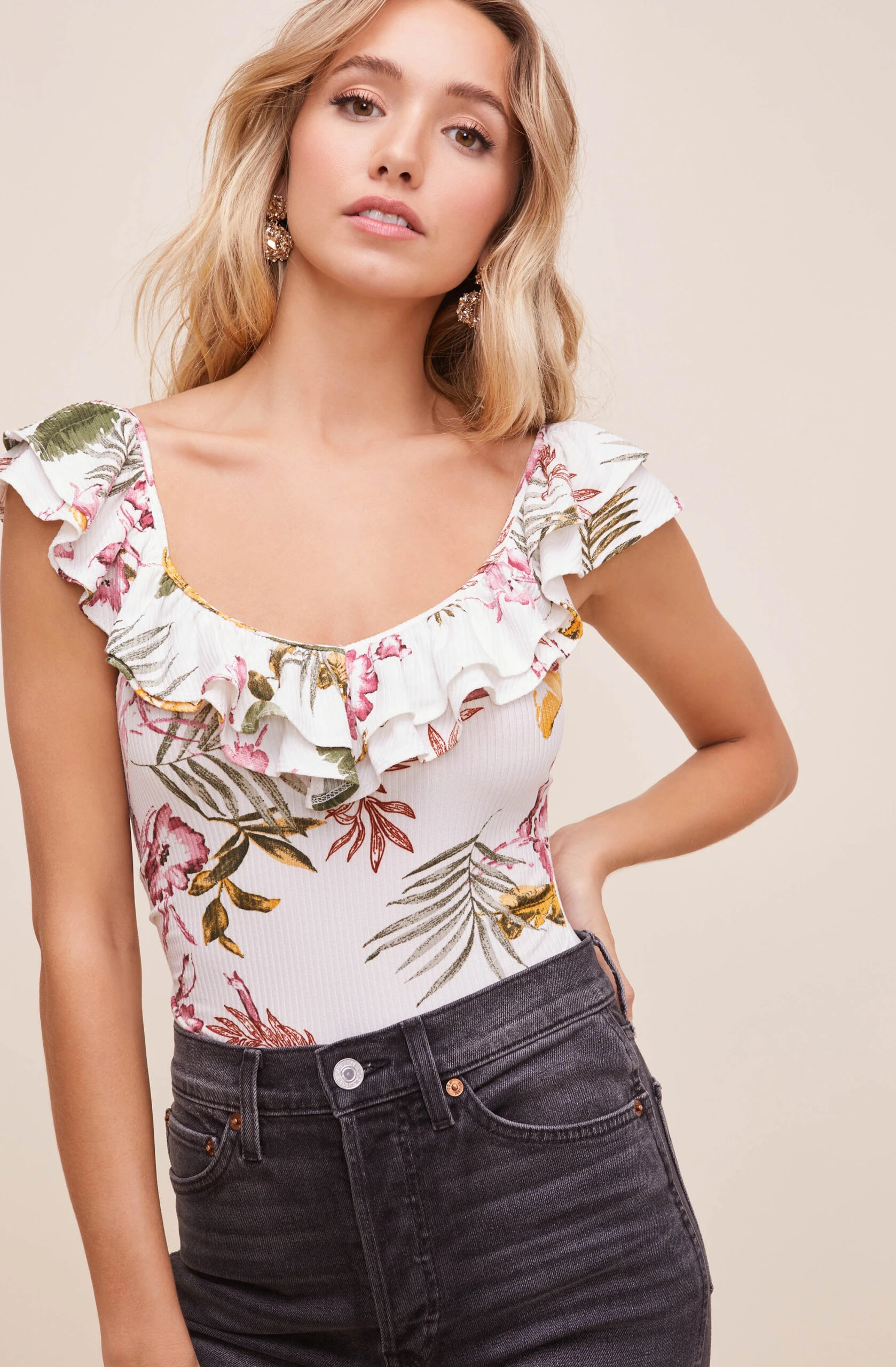 Double Ruffle Off The Shoulder Rib Bodysuit 3 Double Ruffle Off The Shoulder Rib Bodysuit