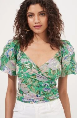 Sonnet Wrap Top -Chic Ladies Wear Shop AT16182 GREENLILACFLORAL 4