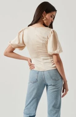 Deep V Balloon Sleeve Top -Chic Ladies Wear Shop AT16293 CHAMPAGNE 4