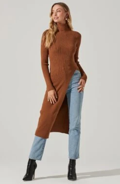 Hi Slit Turtleneck Sweater 18 Hi Slit Turtleneck Sweater -Chic Ladies Wear Shop AT16295 CAMEL 1