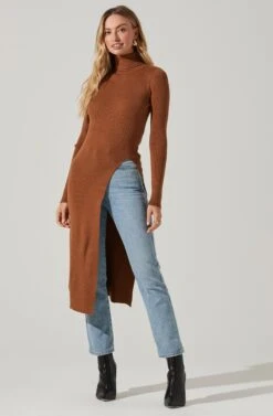 Hi Slit Turtleneck Sweater 20 Hi Slit Turtleneck Sweater -Chic Ladies Wear Shop AT16295 CAMEL 2