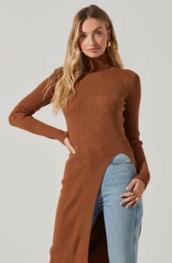 Hi Slit Turtleneck Sweater 19 Hi Slit Turtleneck Sweater -Chic Ladies Wear Shop AT16295 CAMEL 3