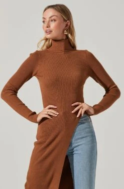 Hi Slit Turtleneck Sweater 21 Hi Slit Turtleneck Sweater -Chic Ladies Wear Shop AT16295 CAMEL 4