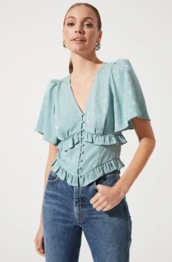 Short Sleeve Ruffle Hem Top -Chic Ladies Wear Shop AT16334 SAGE 990