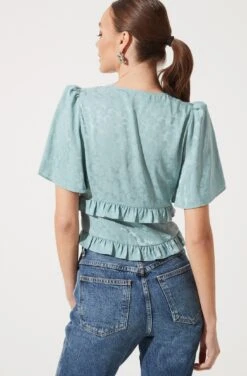 Short Sleeve Ruffle Hem Top -Chic Ladies Wear Shop AT16334 SAGE 992